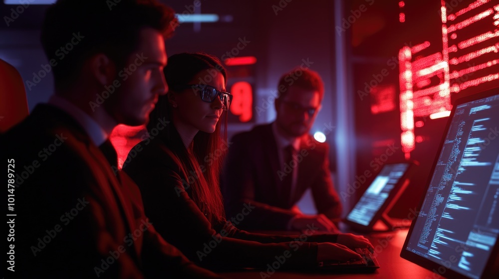 Group of people using laptops and desktops for work or personal use, possibly in an office setting Group of people using laptops and desktops for work or personal use, possibly in an office setting