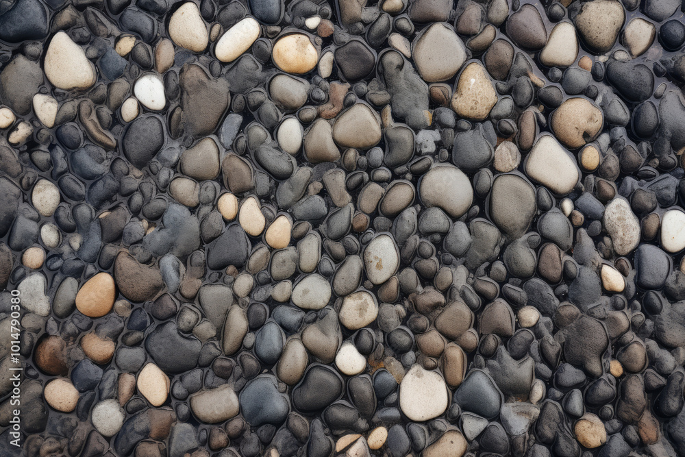 Processed collage of wet pebble stones on asphalt texture. Background for banner, backdrop Processed collage of wet pebble stones on asphalt texture. Background for banner, backdrop