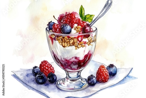 Fresh yogurt topped with mixed berries and crunchy granola, perfect for breakfast or snack