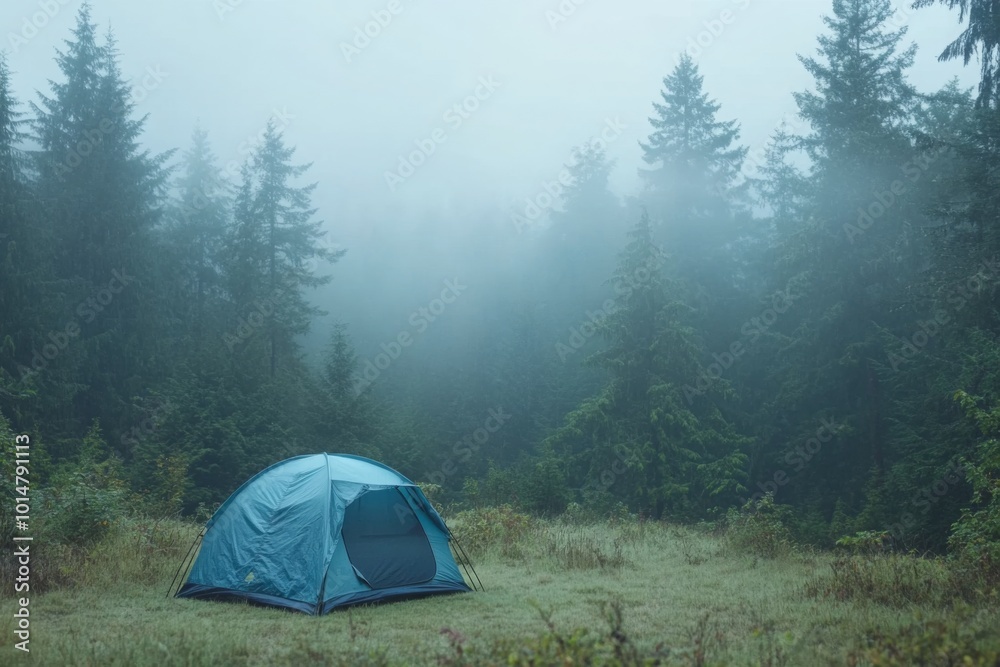 Solitary Tent in a Foggy Forest Solitary Tent in a Foggy Forest