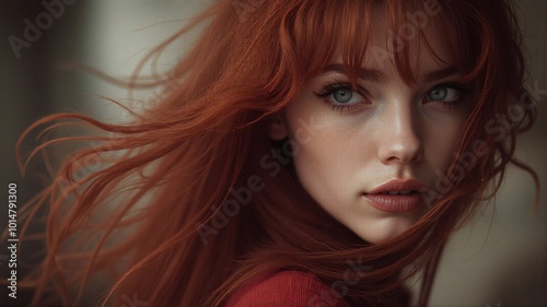 Photo of a girl with red wavy hair