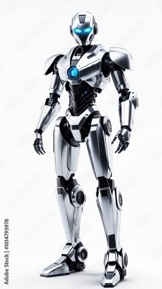 A futuristic humanoid robot with a sleek design and glowing features. A futuristic humanoid robot with a sleek design and glowing features.