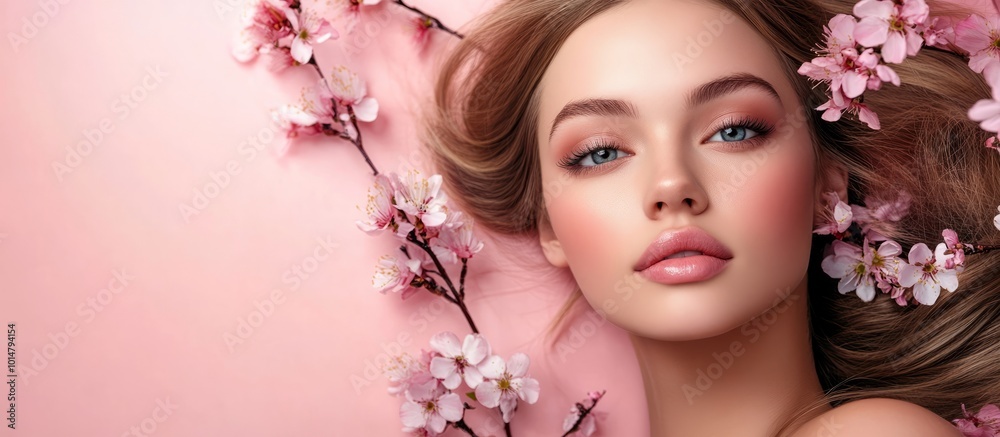 Fototapeta premium banner for beauty salon. women's beauty. spa salon. skin care cosmetics. hairdresser. self-care concept.