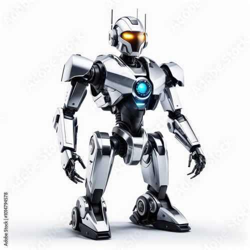 A futuristic humanoid robot with a sleek design and glowing features.