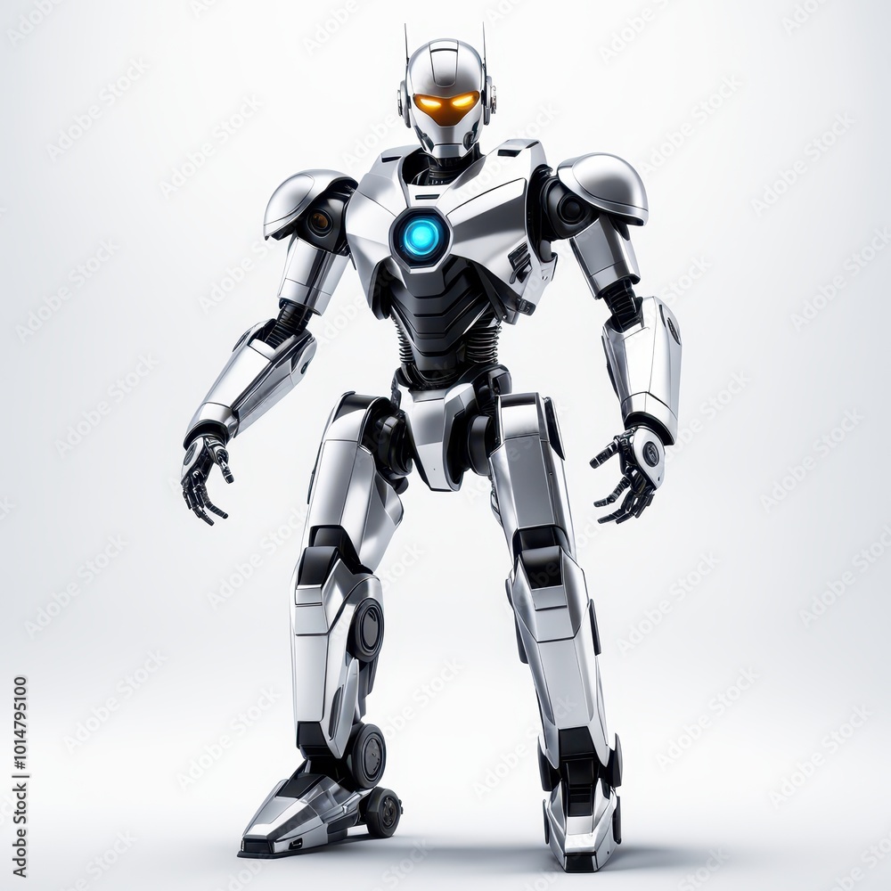 A futuristic humanoid robot with a sleek design and glowing elements. A futuristic humanoid robot with a sleek design and glowing elements.