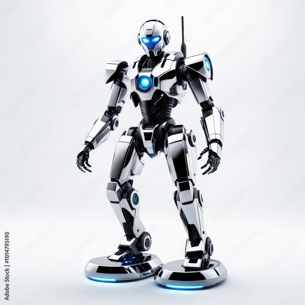 A futuristic humanoid robot with a sleek design and glowing elements. A futuristic humanoid robot with a sleek design and glowing elements.