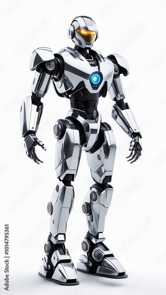 A futuristic humanoid robot with a sleek design and glowing features. A futuristic humanoid robot with a sleek design and glowing features.