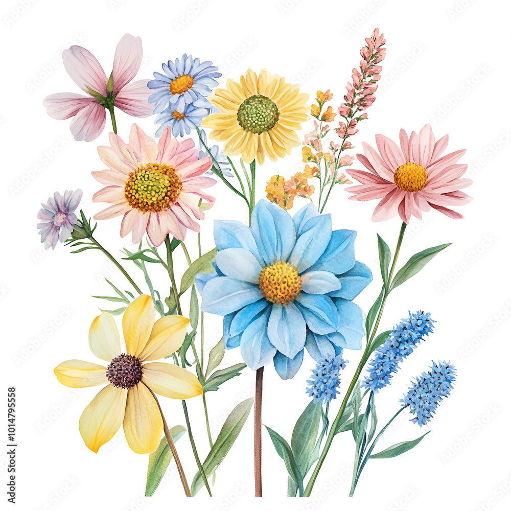 Fototapeta premium Summer Wildflowers Clipart Vector Illustration
