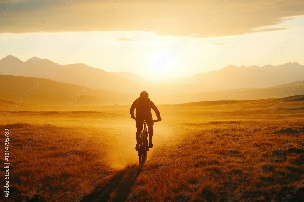 A person rides a bicycle along a rural path, surrounded by nature A person rides a bicycle along a rural path, surrounded by nature