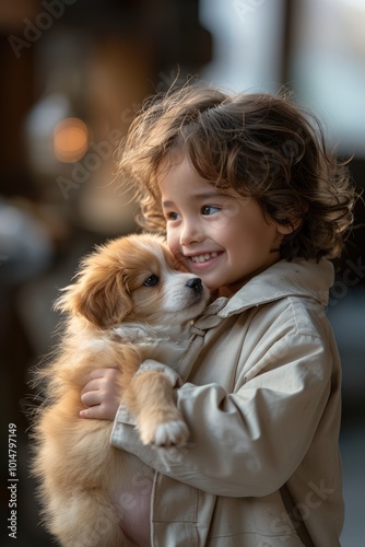 Smiling Girl Holding Puppy