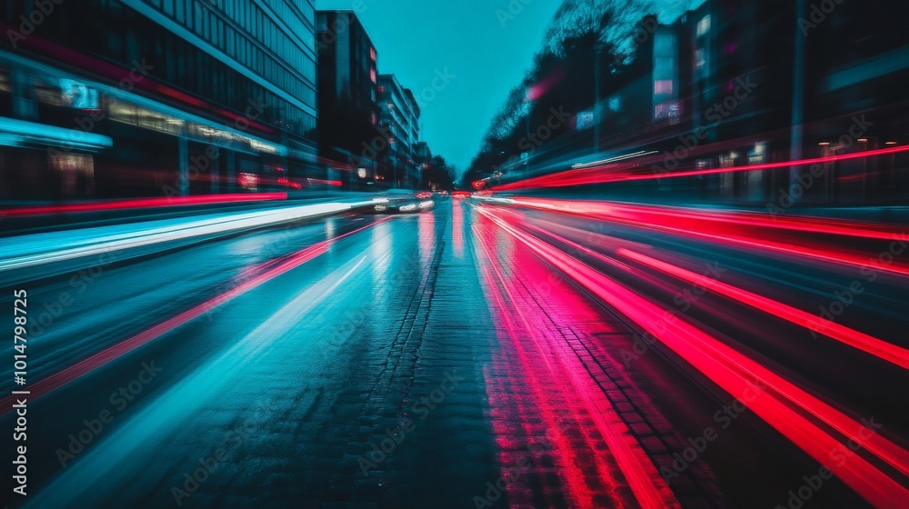 Blurred Motion Cityscape at Night with Vibrant Neon Lights Blurred Motion Cityscape at Night with Vibrant Neon Lights