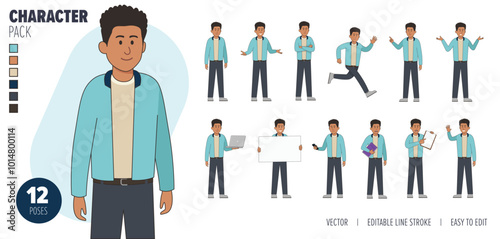 2D Illustrated male vector character set. Easy to edit and isolated on a white background. Modern trendy style character mega pack with lots of poses.