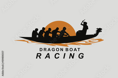Dragon boat racing with water background, logo illustration, vector.