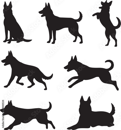 Belgian Malinois Dog Silhouette Vector Set