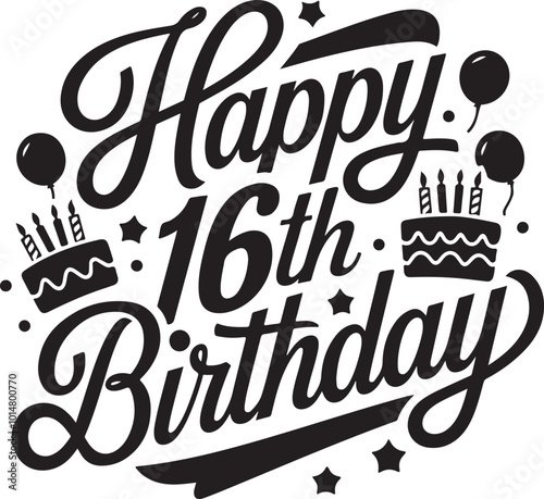 Happy 16th Birthday Typography Graphic