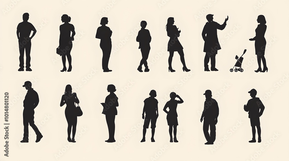 Silhouettes of Diverse Individuals in Casual Attire Silhouettes of Diverse Individuals in Casual Attire