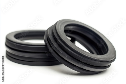 A pair of black rubber rings stacked one on top of the other, with no surrounding context