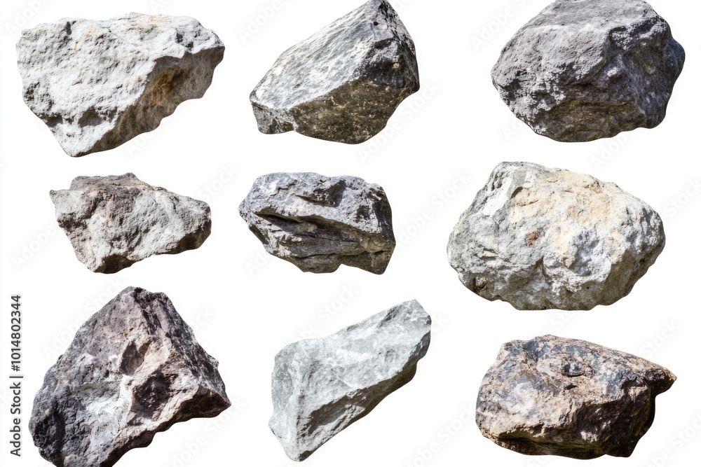 Collection of rocks on a clean and simple white background Collection of rocks on a clean and simple white background