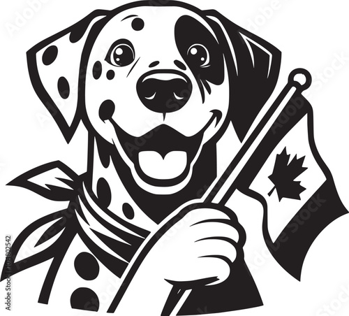 Dalmatian Dog with Canada Flag Stylized Illustraion