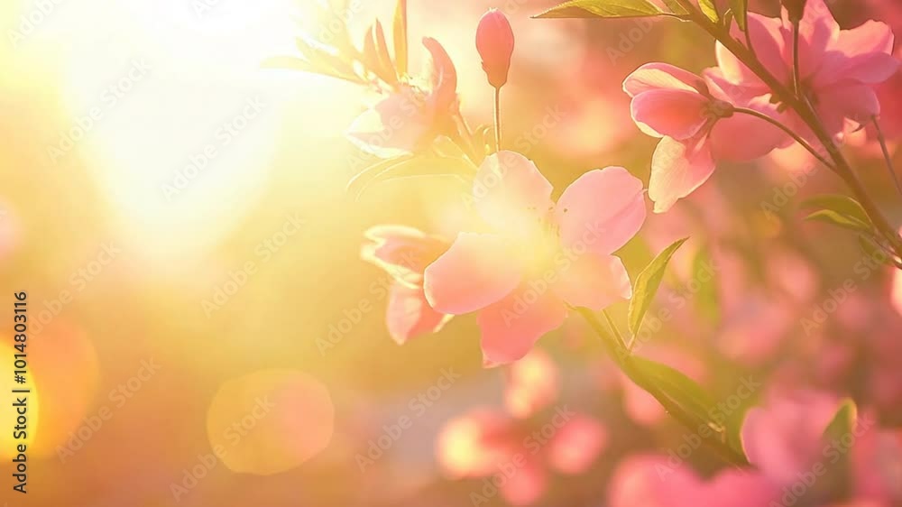 Golden Hour Blossoms: Delicate pink flowers bathed in the warm glow of the setting sun, creating a serene and captivating image.  