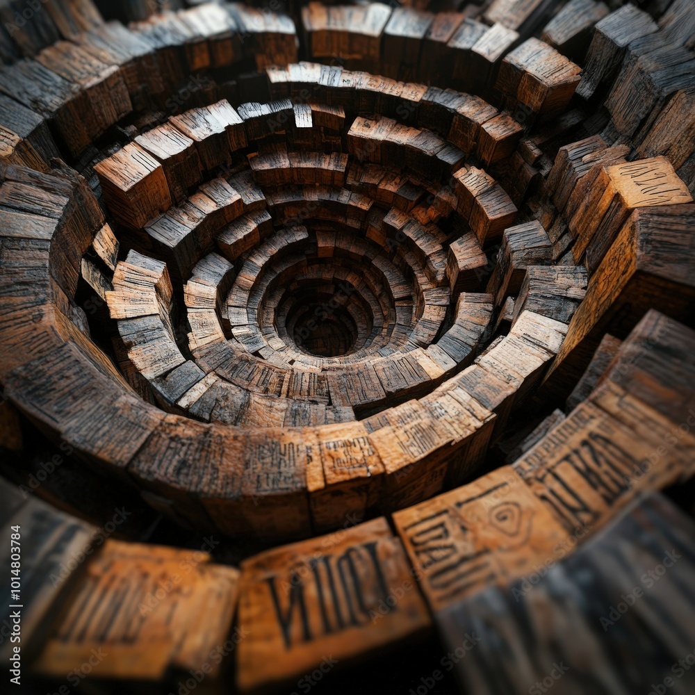 Intricate Wooden Spiral Structure Downward View Intricate Wooden Spiral Structure Downward View