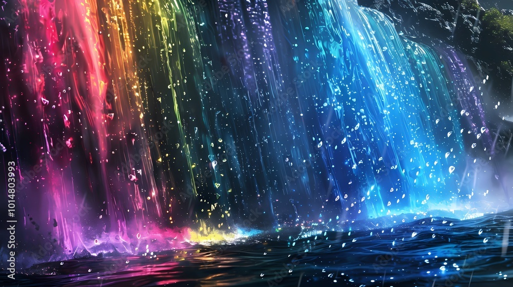 Rainbow seaside illustration poster background Rainbow seaside illustration poster background