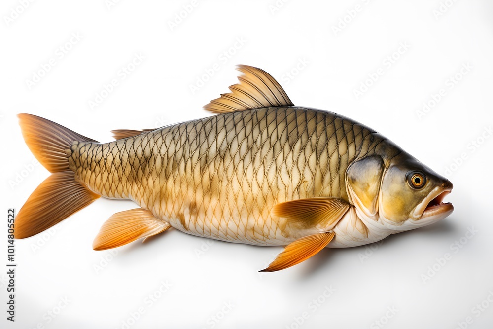 Common carp fish on white background, AI Generated Common carp fish on white background, AI Generated