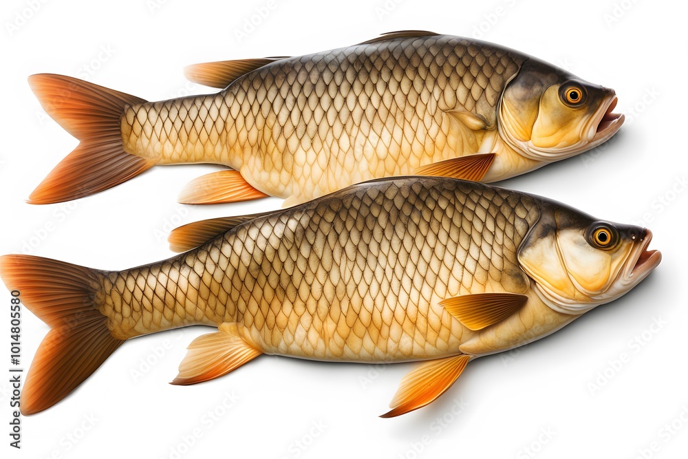 Common carp fish on white background, AI Generated Common carp fish on white background, AI Generated