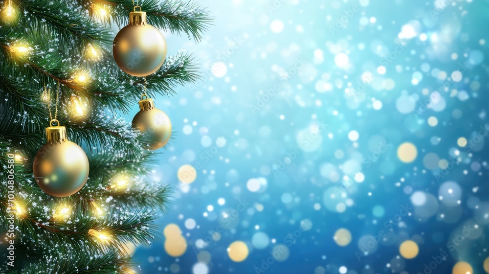 Obraz premium Christmas holidays banner, tree, bokeh background