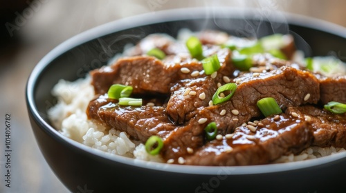 Delicious Beef Dish with Fluffy Rice and Green Onions