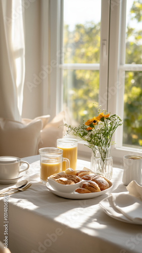 Wallpaper Mural Inviting Breakfast Table Showcasing Colorful Dairy-Free Snacks and Beverages in a Brightly Lit, Serene Environment Torontodigital.ca
