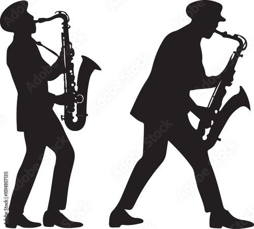 Saxophone Player Silhouette Vector Set