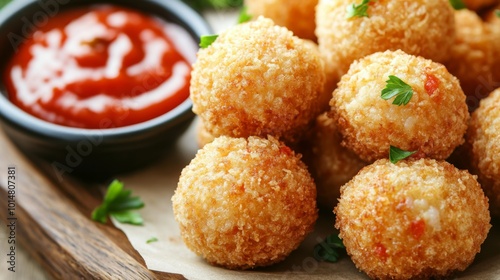 Crispy Snack Balls with Tomato Sauce Dip