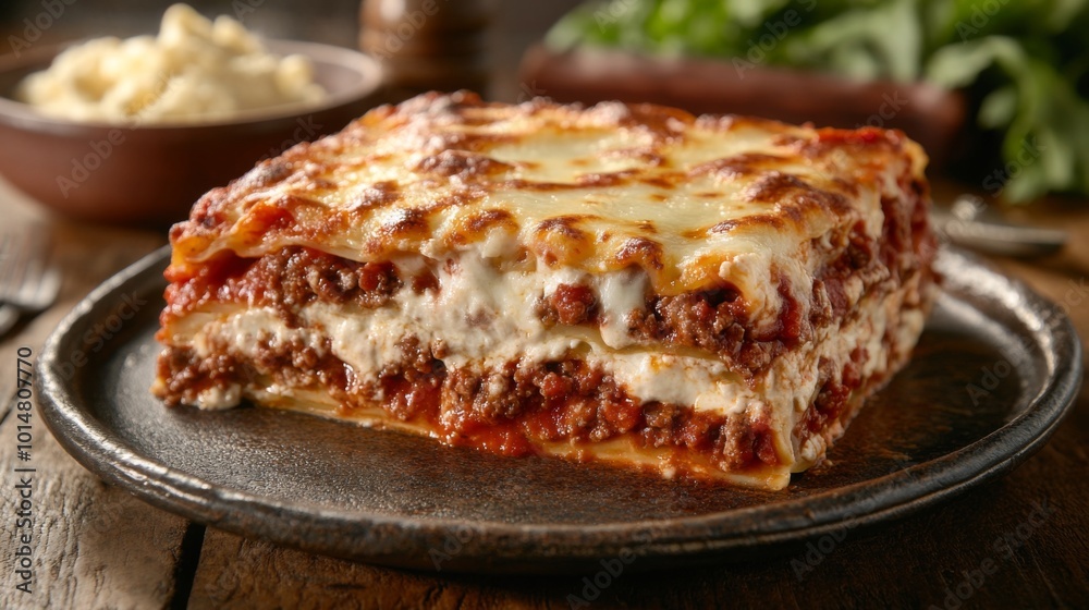 Delicious Homemade Lasagna on Rustic Table Delicious Homemade Lasagna on Rustic Table