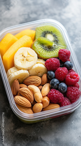 Lightweight BPA-Free Snack Container Filled with Fresh Fruits and Nuts, Perfect for On-the-Go Healthy Snacking photo