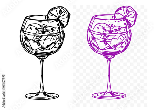  cocktail, glass alcoholic drink, sketch,  hand drawn illustration vector