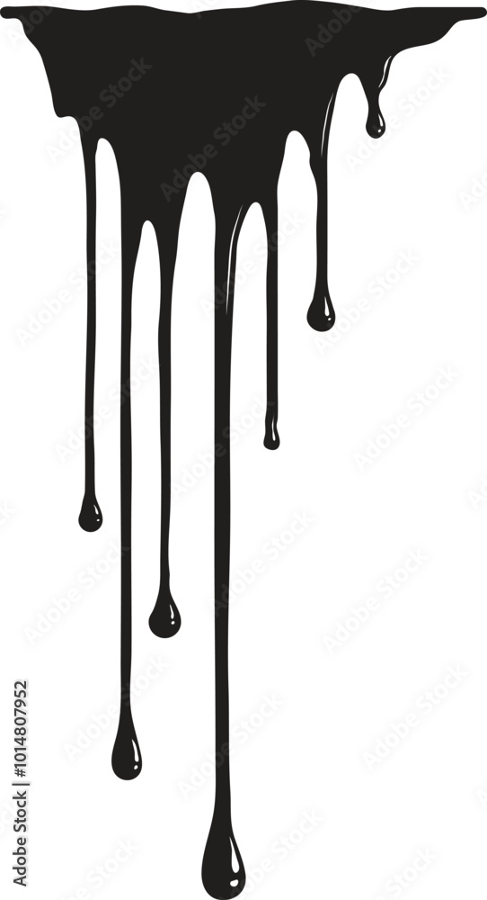 Paint dripping with highlights. Current drops. Black stains on a white background. Vector illustration. Paint dripping with highlights. Current drops. Black stains on a white background. Vector illustration.