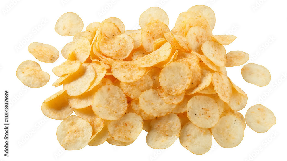 Potato chips close-up on an isolated white background Potato chips close-up on an isolated white background