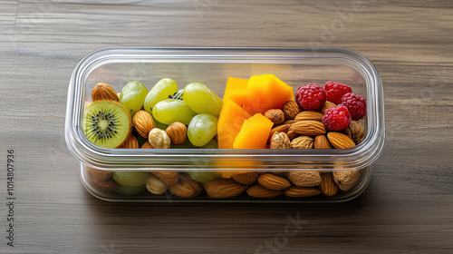 Durable BPA-Free Snack Container Filled with Nutritious Fresh Fruits and Nuts, Perfect for Healthy Travel Snacks photo