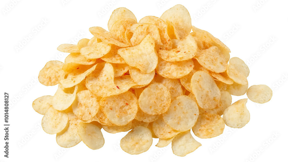 Potato chips close-up on an isolated white background Potato chips close-up on an isolated white background