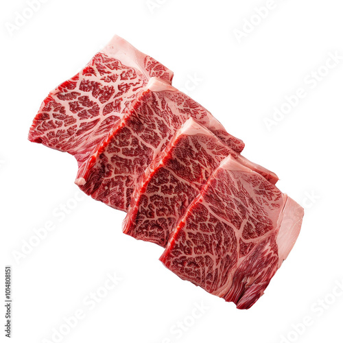 Freshly Cut Slices of High-Quality Marbled Beef for Cooking. photo