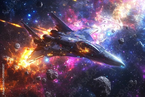 Wallpaper Mural Futuristic Fighter Jet in Cosmic Space Battle Torontodigital.ca