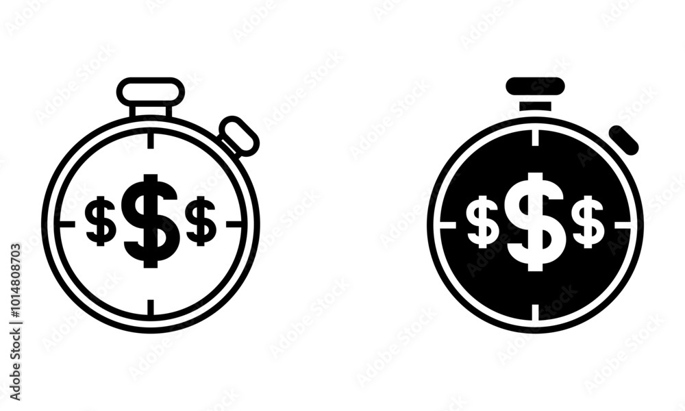 stopwatch with dollar symbol, illustration of time is money icon vector stopwatch with dollar symbol, illustration of time is money icon vector