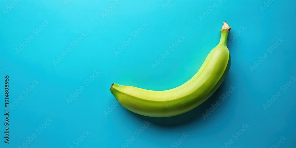 Fresh green banana on blue background, green, banana, fresh, healthy, tropical, fruit, vibrant, color, organic, diet, nutrition, ripe Fresh green banana on blue background, green, banana, fresh, healthy, tropical, fruit, vibrant, color, organic, diet, nutrition, ripe