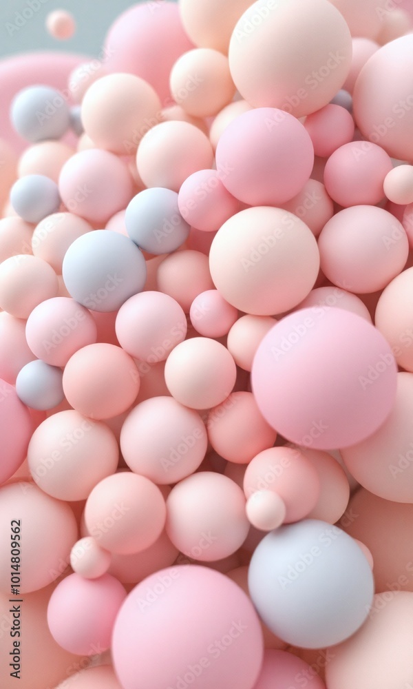 Sphere cluster, soft pastel colors, 3D abstract, smooth texture