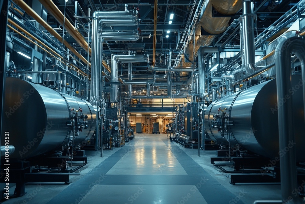 Modern Boiler Room with Industrial Machinery Modern Boiler Room with Industrial Machinery