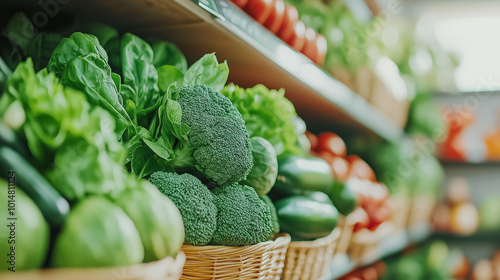 Close up view of vegetable shelf in supermarket.