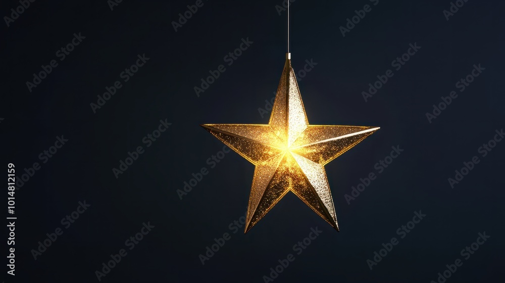 Obraz premium Gold star light hanging on dark background