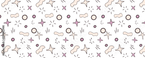 Cute seamless pattern with simple sun, star and rays. Abstract bohemian baby seamless pattern. Soft color surface design for baby fabric and nursery decor. Gender neutral design. Vector illustration