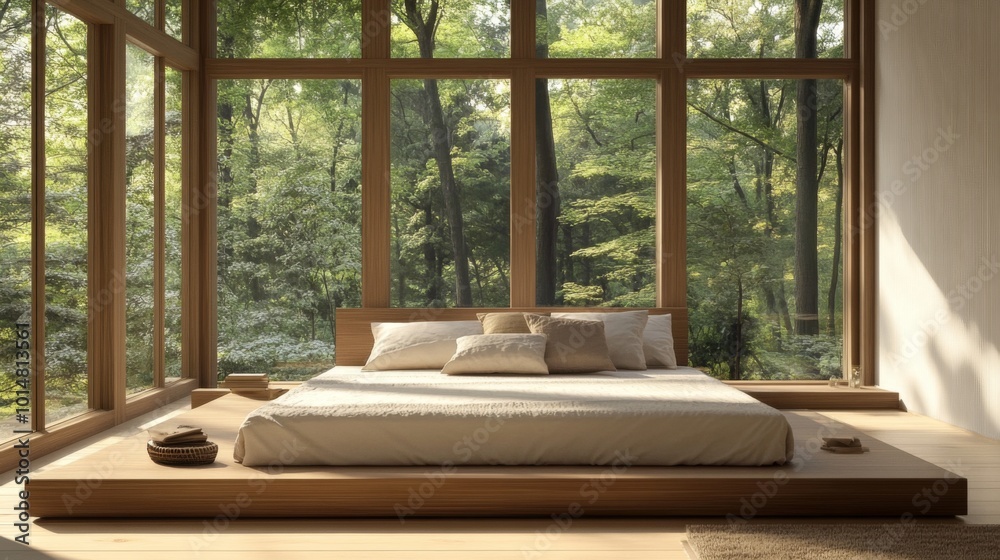Serene Bedroom Overlooking Lush Green Forest Serene Bedroom Overlooking Lush Green Forest